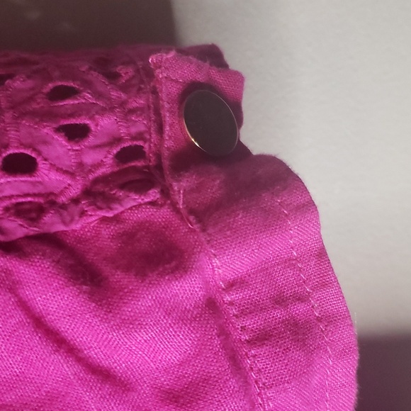 Chicos Pink Fushia 3/4 Sleeve Zip Up Linen Spring Summer Jacket Vanity Size 1 - Picture 10 of 13